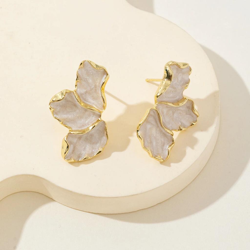 Hibiscus Dropped Glaze Flower Stud Earrings for Women Girl French Vintage Accessories Wedding Romantic Jewelry Gifts