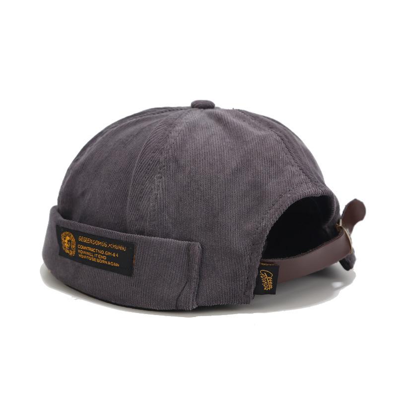 Corduroy Beanie Hat with Accent - Unisex Vintage-Inspired Sailor Cap with Rolled Cuffs and Adjustable Belt