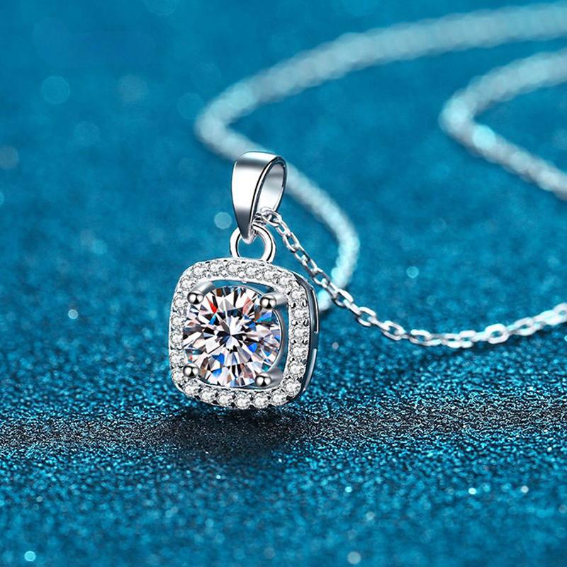D Color GRA 2ct Moissanite Necklace Pendant for Women Classic Square Female Necklace S925 Sterling Silver Wedding Jewelry