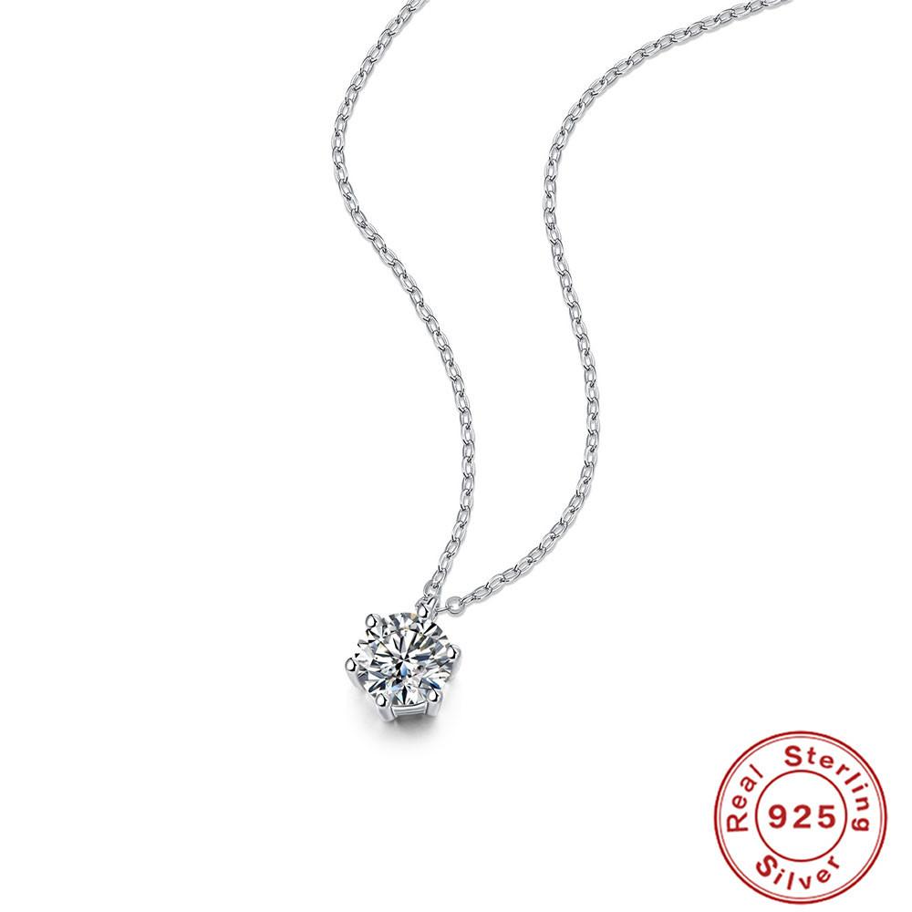 Ожерелье из серебра 1 карат S925 с инкрустацией муассанитом, простая подвеска с шестью когтями, цепочка на ключицу Источник