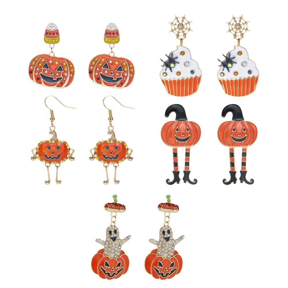 Alloy Material Drop Earrings Long Tassel Design Pumpkin Earrings Ghost Earrings Costume Cosplay