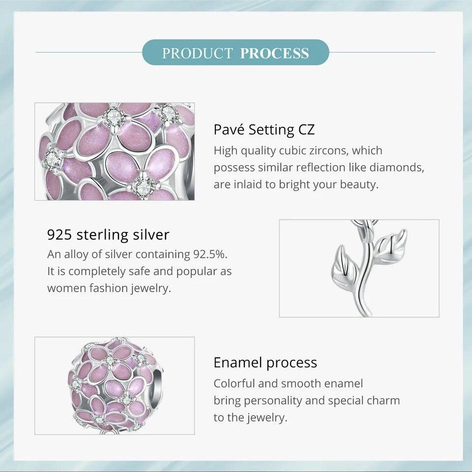 Bamoer 925 пробы серебро ослепительный циркон розовый цветок подвески божья коровка бусины для женщин браслет и ожерелье DIY ювелирные изделия