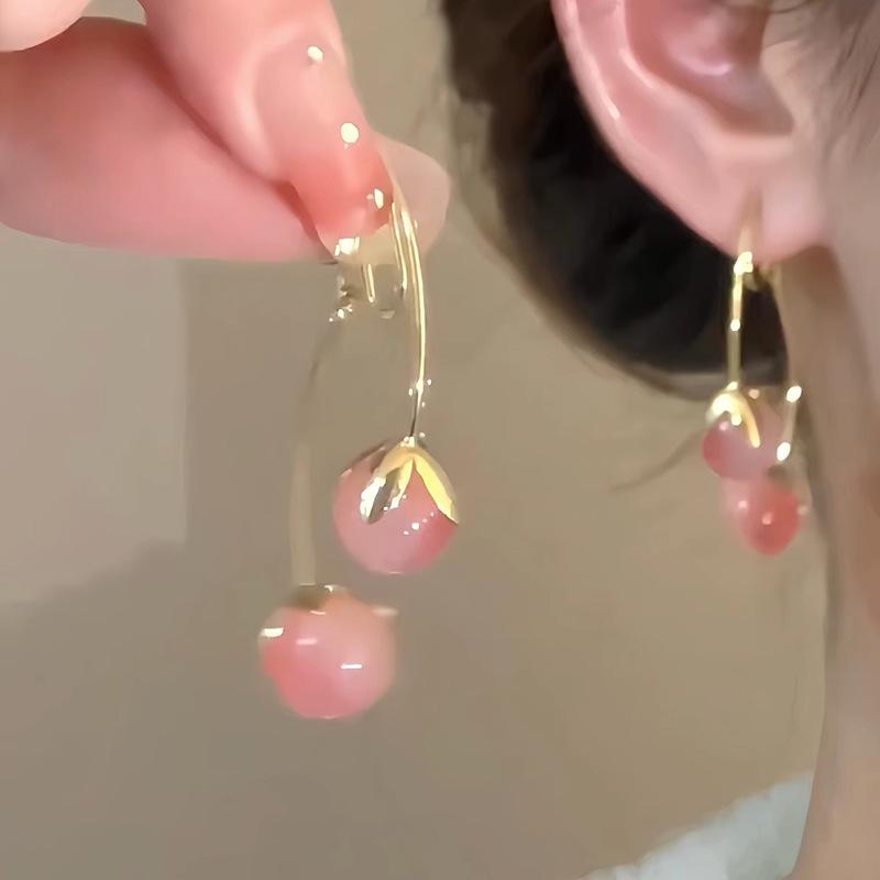 Charming Pink Fairy Tomato Tassel Earrings for Women