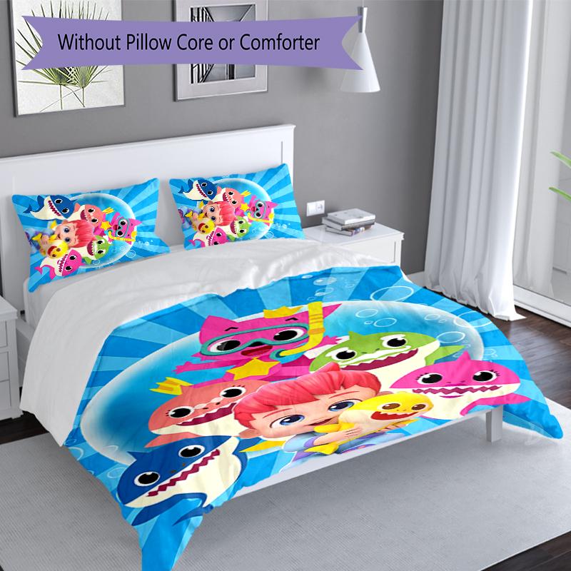 3pcs B-Baby Shark Duvet Cover Set, Includes 1 Duvet Cover and 2 Pillowcases,Skin-Friendly&Comfortable Fabric,Suitable Bedding Sets