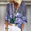 Women's Shirt Blouse  Casual Loose Shirts 3/4 Sleeve Print V Neck Tops T-shirts Tee