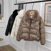 2025 Winter Real Fox Hair Short Down Jacket Women's Retro Buckle Mink Hair Splicing White Duck Down Warm Jacket