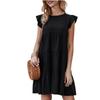 Women's Summer New Solid Round Neck Short Sleeve Casual Cake Dress Pleated Swing Dress