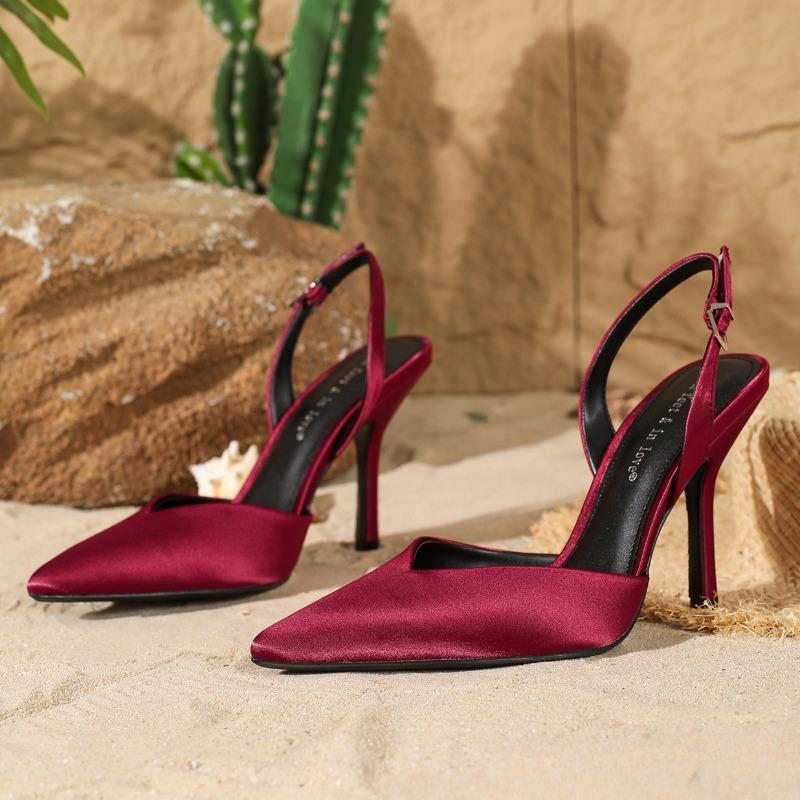 Pointed Toe Pumps Women Heeled Sandals Satin Elegant Slingback High Heels Women Concise Fashion Party Wedding Dress Shoes