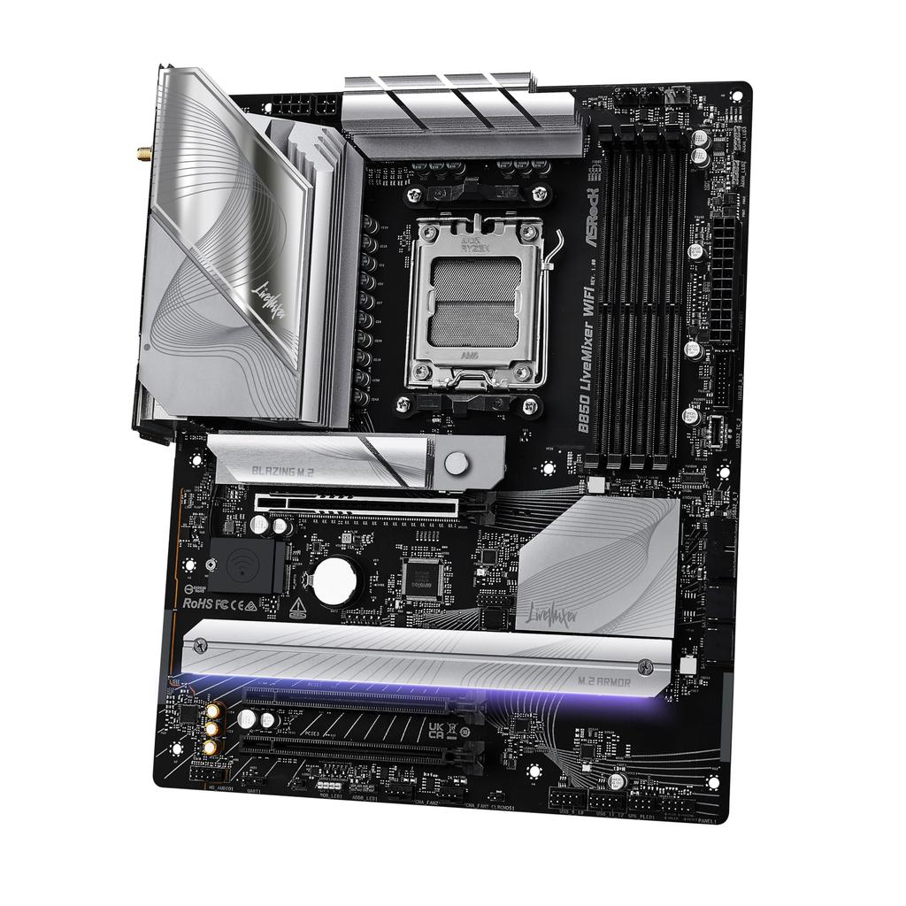 Asrock Материнская плата B850 LiveMixer WiFi AMD Ryzen 9000 8000 7000 серии ЦП Совместимость DDR5 ATX Материнская плата Авторизованный дистрибьютор / / (Сокет AM5)