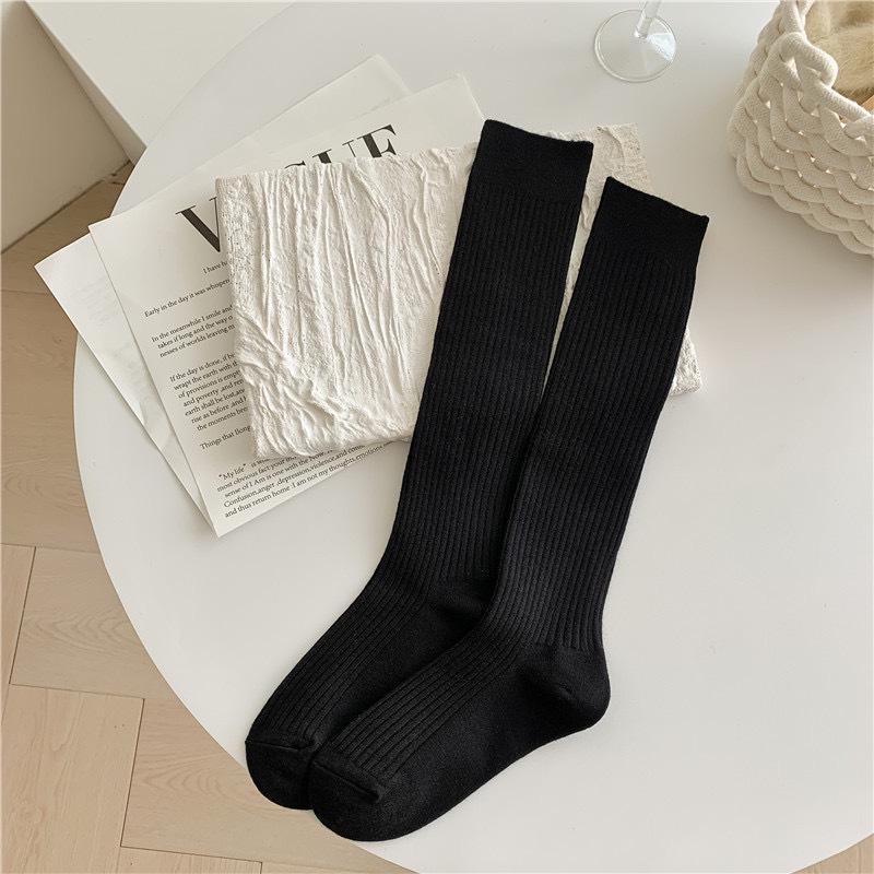 Женские шерстяные носки из телячьей шерсти - японские ретро-полосатые, однотонные, длинные, для осени/зимы