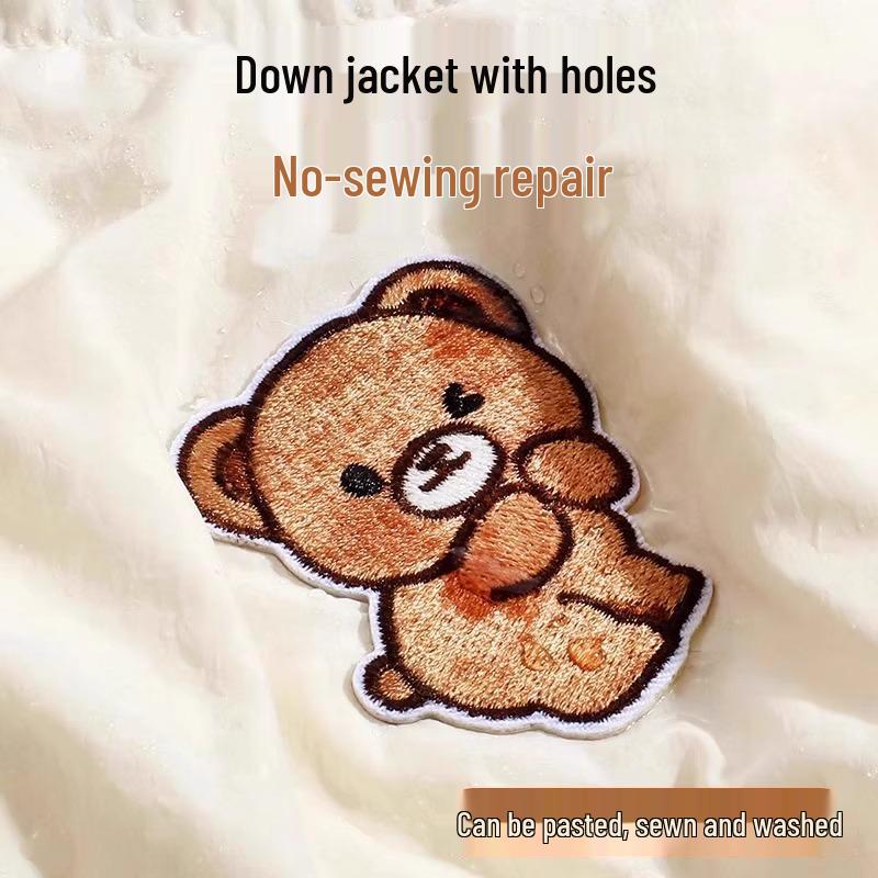 Самоклеящаяся вышитая заплатка для пуховика для стирки, без следов для ремонта одежды