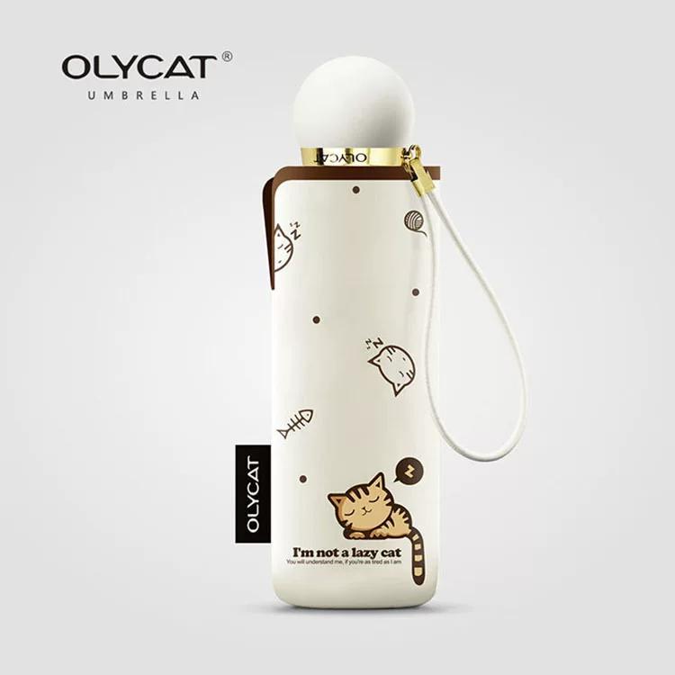 Olycat Cartoon Kitten Small Five-Fold Umbrella Rain Dual-Use Umbrella Black Glue UV Protection Sun Umbrella for Women