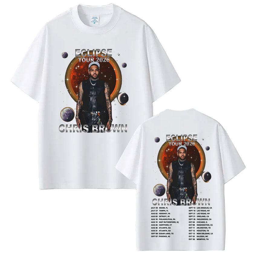 Rapper Chris Brown Eclipse Tour 2026 Концертная Футболка Подарки для фанатов Унисекс Женская Мода Хип-Хоп Футболка Хлопок Повседневные Оверсайз Футболки