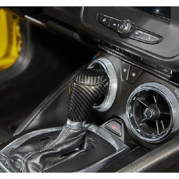 Carbon Fiber Gear Shift Knob Head Decor Cover Trim Bezels For Chevy Camaro 2016+