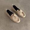 Sheepskin Version~ Genuine Leather Flat-bottomed Retro Lace-up Single Shoes Women's 2025 New One-pedal Lazy Loafers Small Leather Shoes