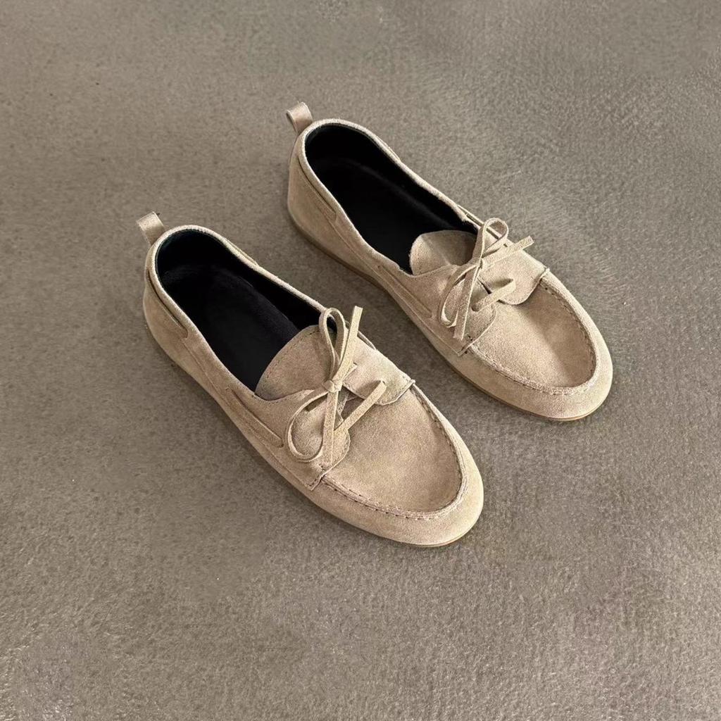 Sheepskin Version~ Genuine Leather Flat-bottomed Retro Lace-up Single Shoes Women's 2025 New One-pedal Lazy Loafers Small Leather Shoes