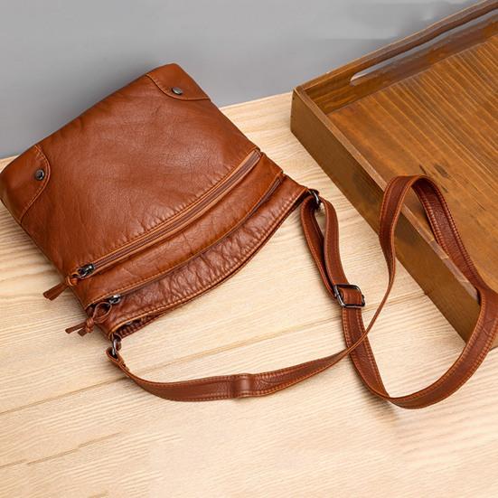 Shoulder Bag Solid Color Large Capacity Vintage Simple Multi-pockets Women Sling Bag