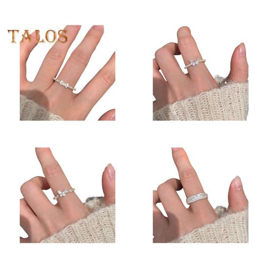 Регулируемое женское открытое кольцо с искусственным жемчугом, украшением из сплава, бантом, кубическим цирконием, мягкое стильное кольцо с гальваническим покрытием, легкое украшение на палец для вечеринки, повседневной носки