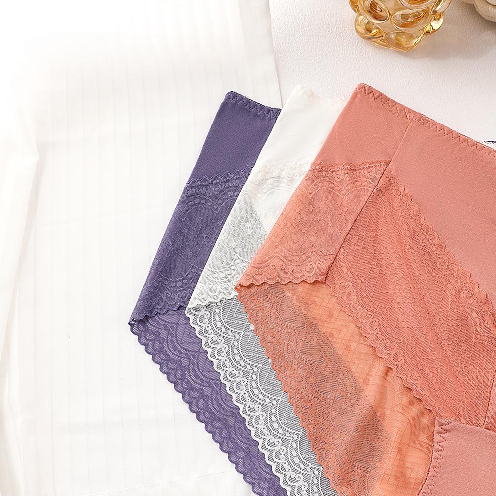 No Trace Breathable Panties High Waisted Lace Patchwork Women's Underwear Cinching Lifting Hip Shaping Body Solid Color Pure Cotton PANTIES