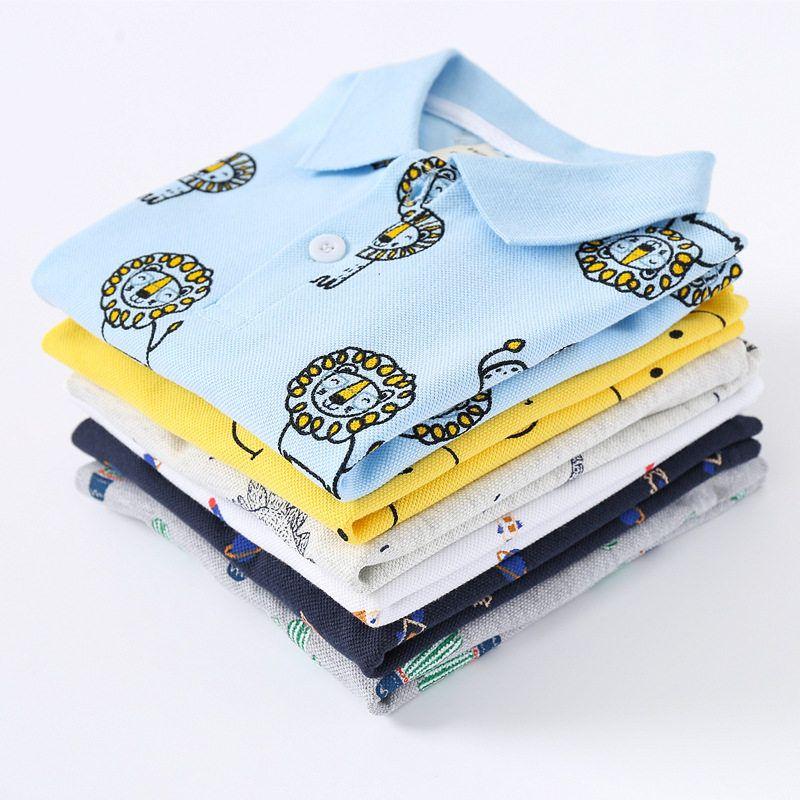 Boys' Half-Sleeve Polo Shirt, Summer Children's Clothing, Kids' Short-Sleeve T-Shirt with All-Over Dinosaur Print, Baby Boy Rocket Shirt