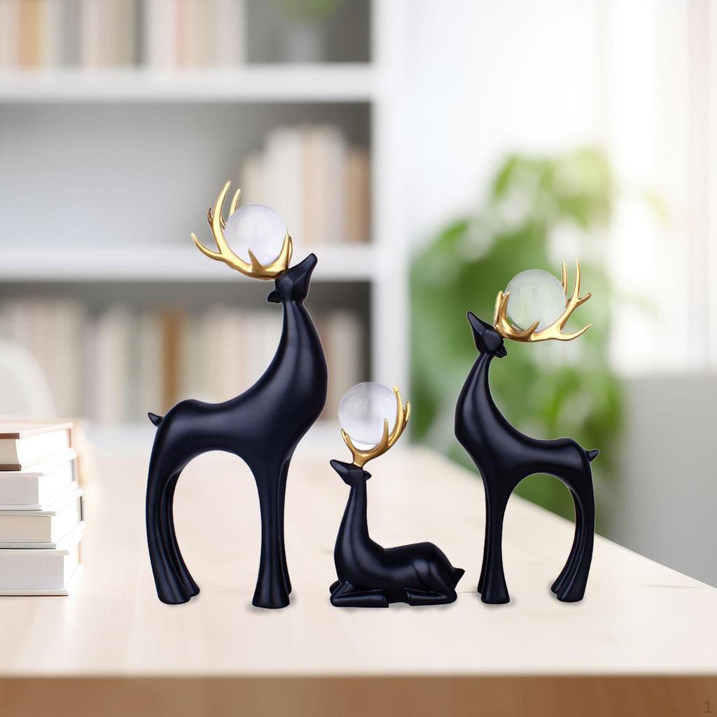 3 Pieces Christmas Elk Statues Reindeer Figurines Ornaments Set Animal Statue for Father's Day