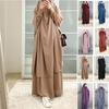 Ramadan Muslim Women Dresses Loose Bat Sleeve Cardigan Mosque Robes Solid Color Headgear