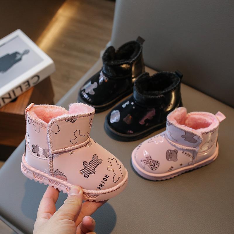 Children's Snow Boots for Girls, Thick Cotton Warm Shoes, New Winter Cartoon Cute Plush Short Boots for Young Children