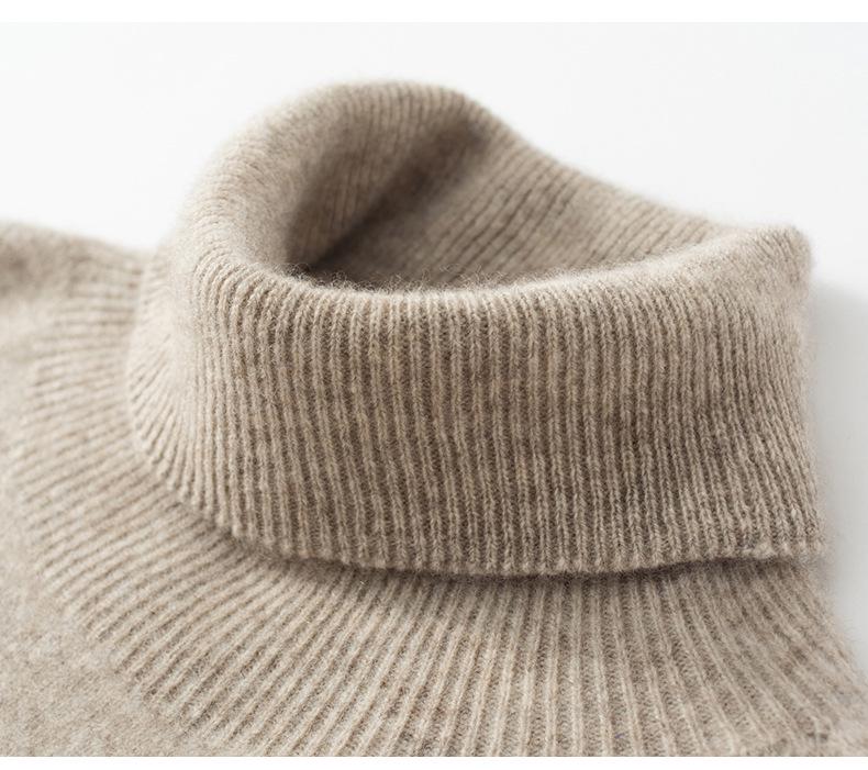 Men's Cashmere Roll Neck Sweater: Business Casual, Solid Color, Long Sleeve Knitwear for Autumn and Winter.