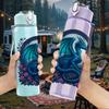 1PC Dark Blue Dragon Emblem 750ml Color Plastic Sports Water Bottle Leakproof Flip Straw Lid For Sports Office Home Use