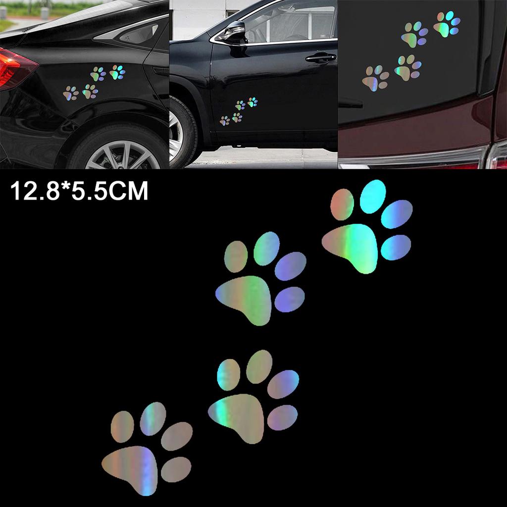 12.8x5.5CM Laser Vinyl Pet Paw Pattern Car Motorcycle Body Bumper Hood Window Decal Scratch Sticker