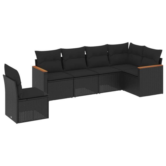 VidaXL Salon de Jardin avec Coussins 6 pcs, Canapés de Terrasse, Ensemble de Meubles de Patio, Mobilier d'Extérieur, Noir 3226013