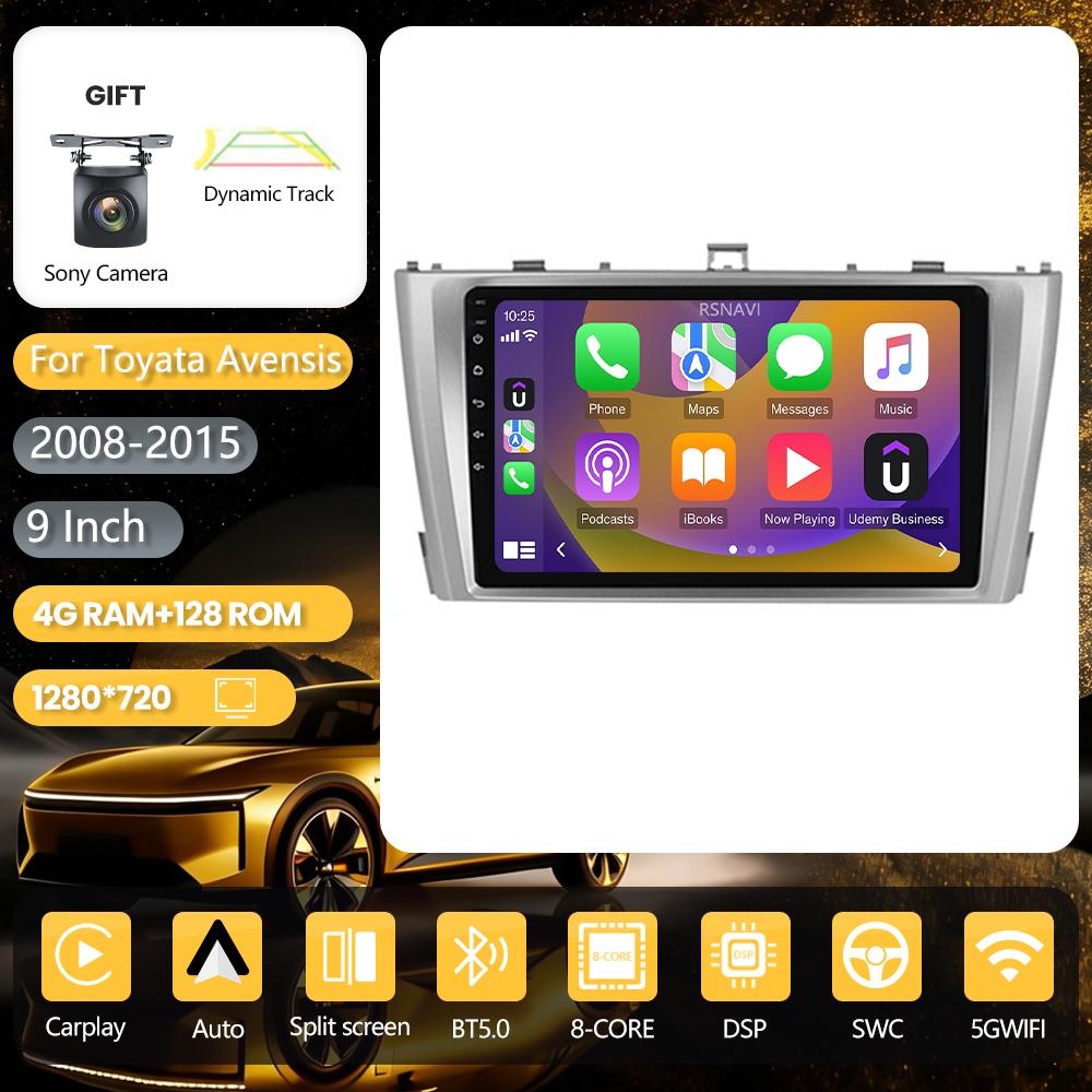 Android 16 pour Toyota Avensis 2008 - 2015 Carplay Auto Radio de voiture Lecteur multimédia Autoradio GPS Stéréo Caméra 360° Snapdragon