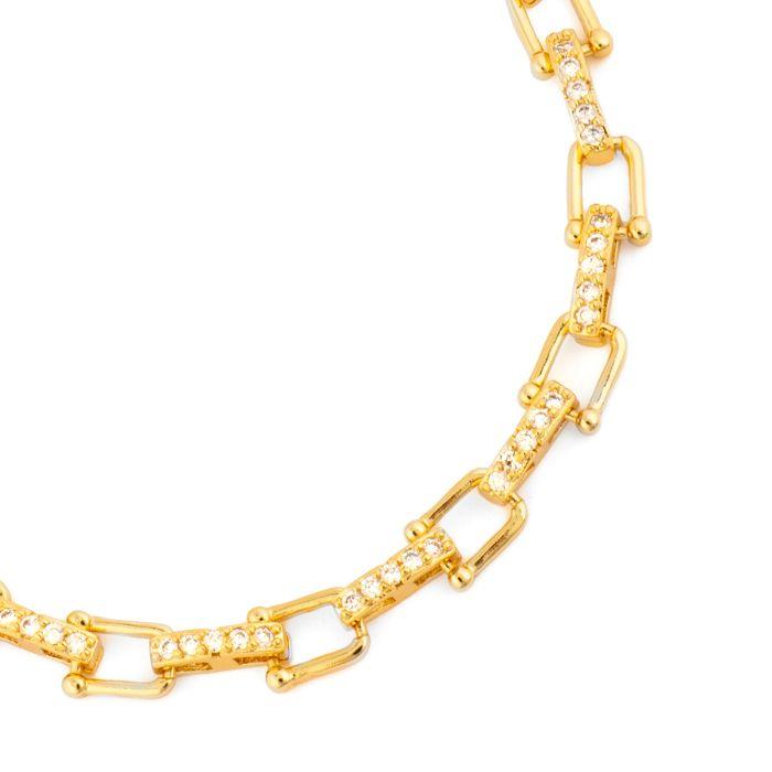 Bracelet - LUXENTER - Dordel - Or jaune 18 carats - Zircone cubique brillante - Longueur 18 cm