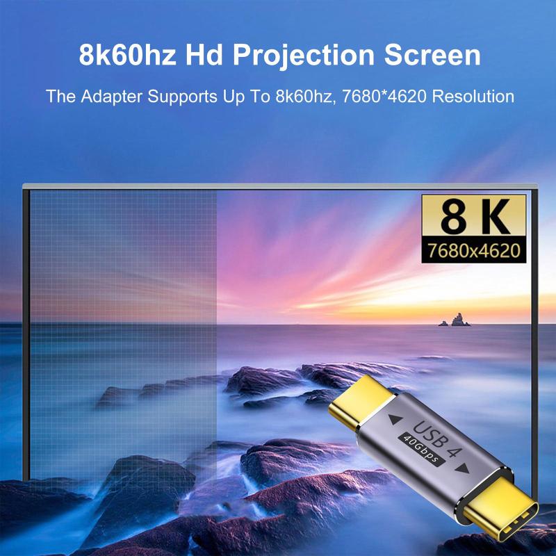 Адаптер Usb C, 100 Вт, тип-C, между мужчинами и женщинами, поддержка 8k, 60 Гц, видеовыход, 40 Гбит/с, прямая передача данных