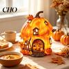 Autumn Gift for Friends Light Up Resin Pumpkin House Figurine, Halloween Cottage Night Light, Fall Table Centerpiece Harvest Tabletop Decor Lamp Home
