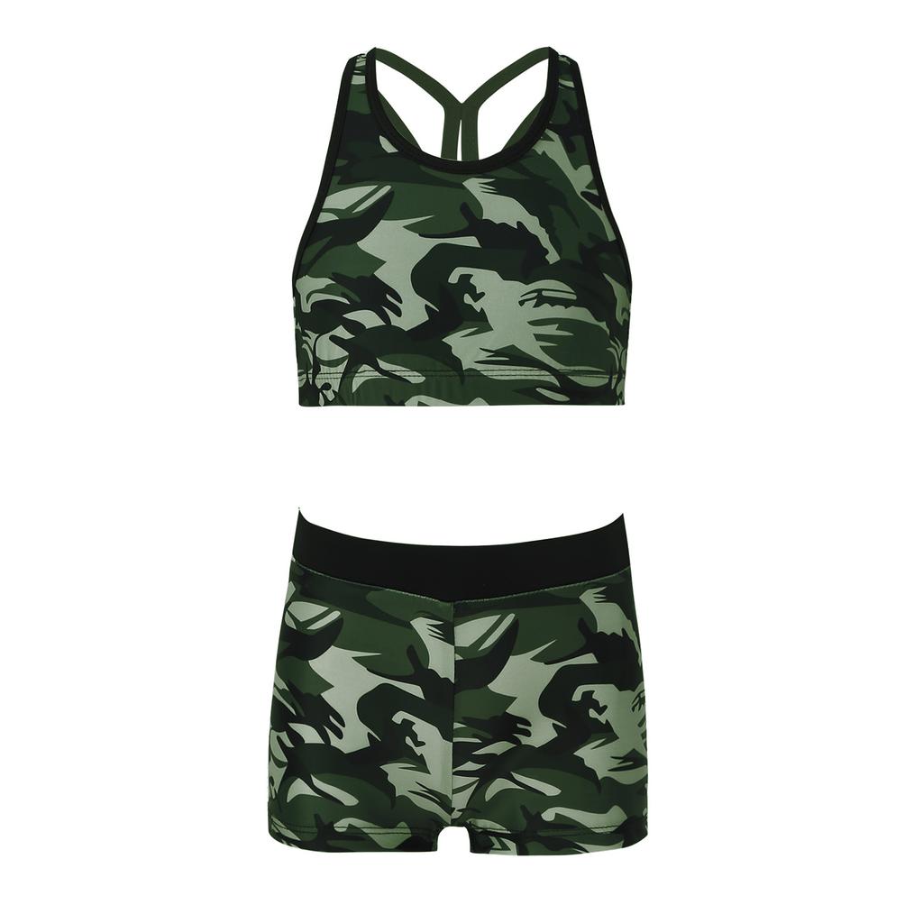 Crew Neck Patterns Printed Sleeveless Y-Shaped Back Tank Vest with Elastic Waistband Boyshorts Athletic Sets