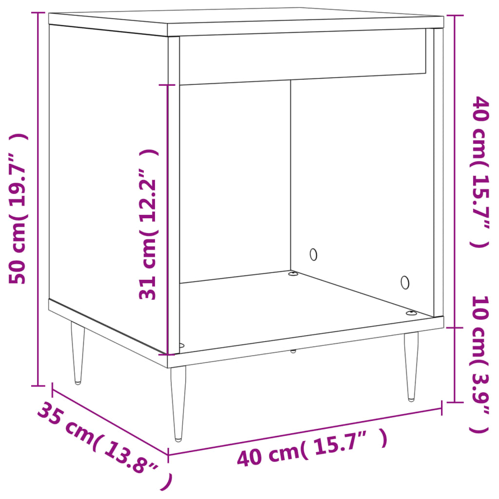 Nightstand High Gloss White 40 x 35 x 50 cm Engineered Wood