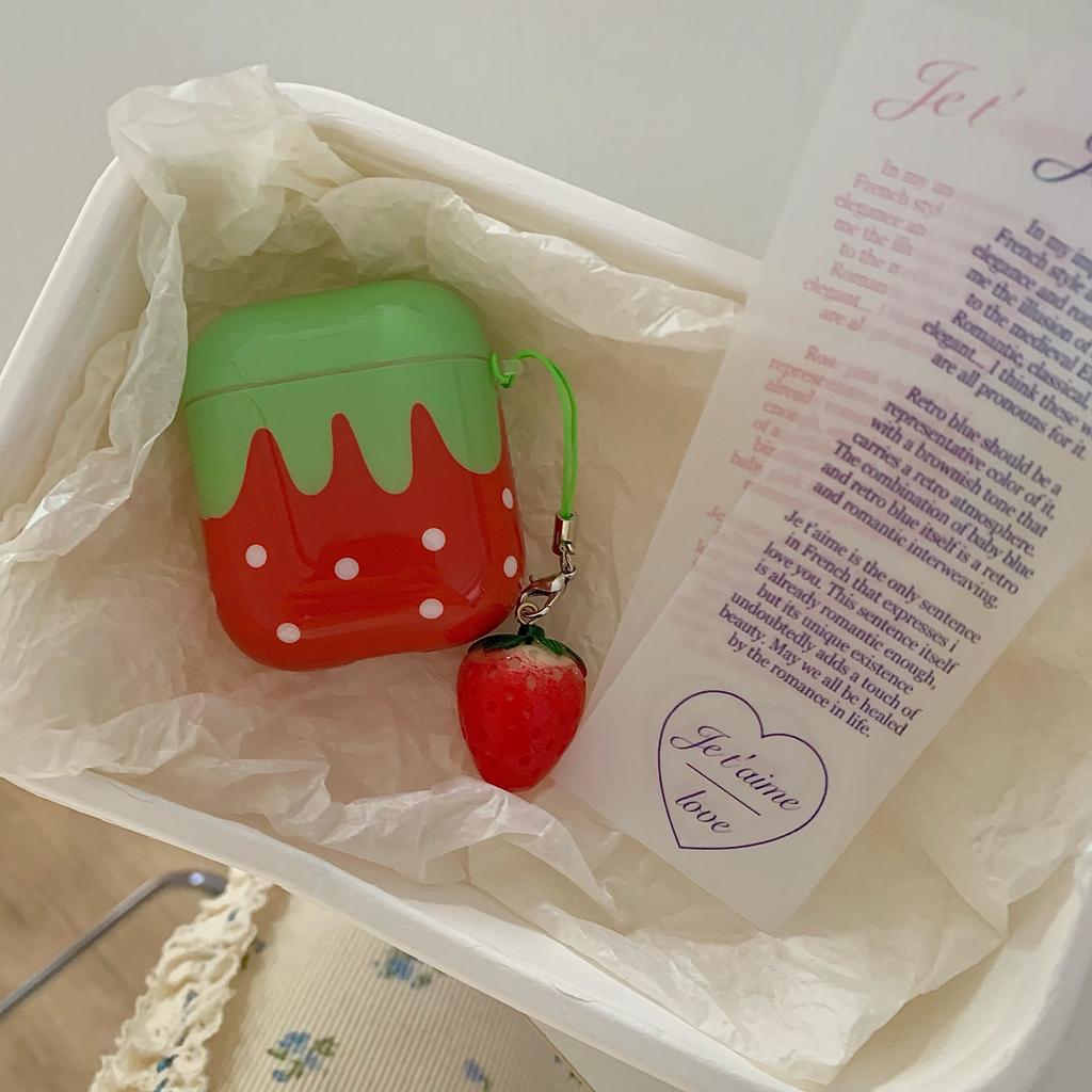 Cute Exquisite Red Strawberry Suitable For Apple AirPods 4 3 2 1 Pro Bumper Soft Case Headphone Protective Cover White Polka Dot