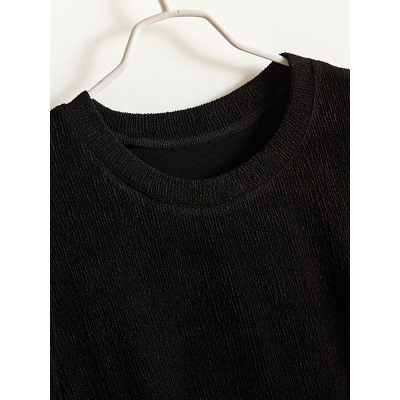 Look At the Detail Tassel Design! Western Style Girls' Summer Stretch Cotton Yarn Black and White Color Matching Round Neck Pullover T-shirt 2025