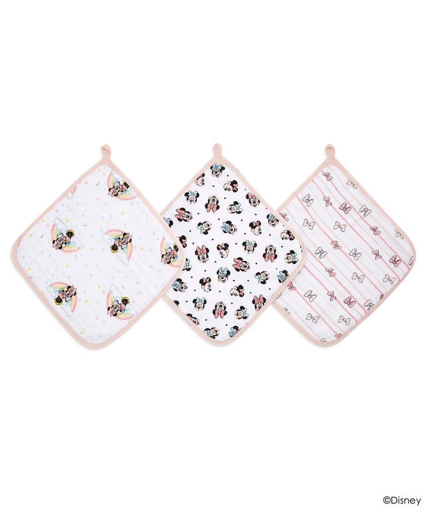 Aden + anais essentials Муслиновое полотенце Минни Маус, Набор из 3 шт., 27,5 x 27,5 см, Дизайн Disney, Муслиновый хлопок, WCADAEDEWCC30005DIJB