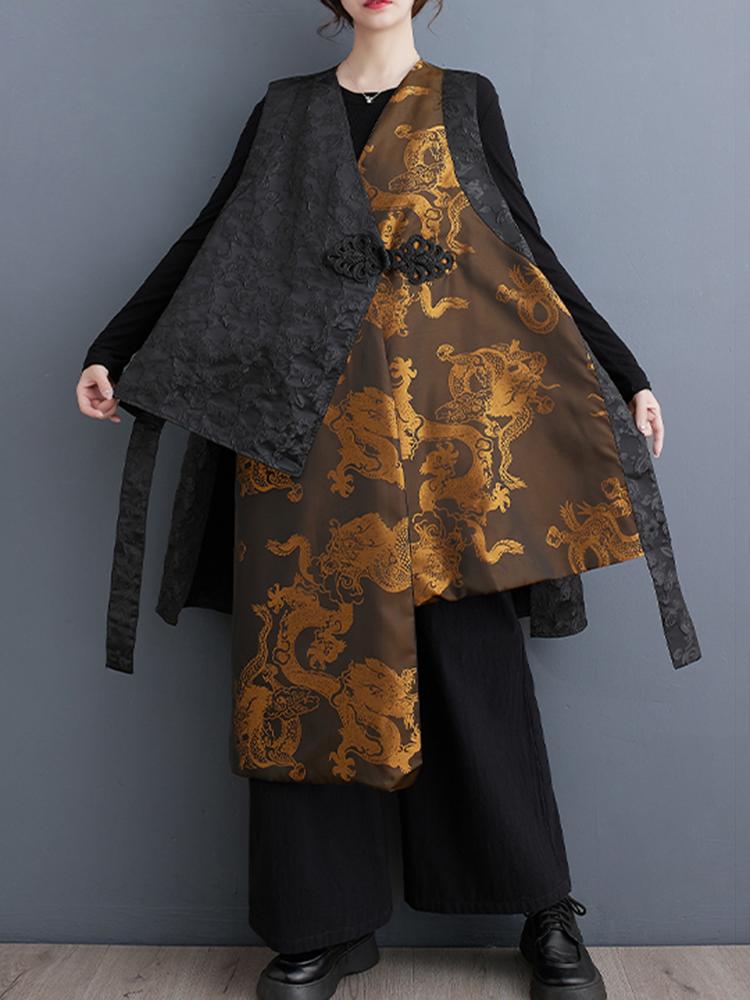 Xitao Жилет без рукавов в китайском стиле, модный универсальный однобортный нерегулярный лоскутный жилет 2024 года, осенний женский новый жилет DMJ4169