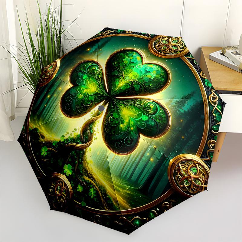 Enchanted Forest Shamrock Wall Art Decor Umbrella, Cute Umbrella with Cute Design, Portable 3-Fold Compact Umbrella for Men & Women, Valentine's Day M