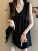 Black Solid Long Camisole Top With V-Neck A-Line Loose For Casual Spring