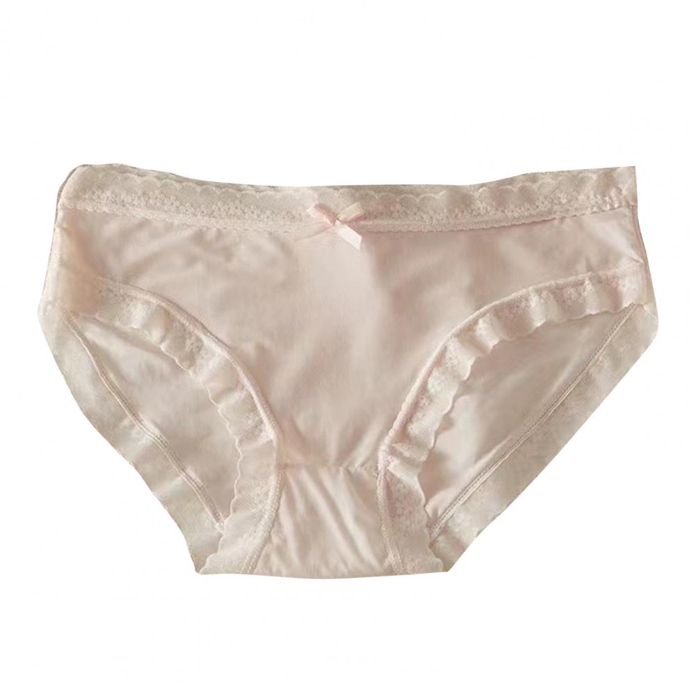Women Panties Seamless Lace Bow Decor Soft Solid Color Elastic Thin High Waist Quick-drying Breathable Anti-septic Lady Underpan