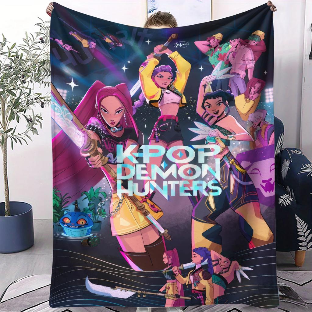 K-Pop D-Demon Hunters Blanket Rumi Mira Zoey Printed Multifunctional Flannel Throw Fan Gifts For Home Leisure Camping Travel