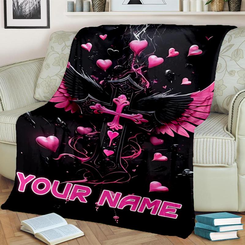 1PC Custom Name Wings Love Passion blanket versatile,all-season throw suitable for the living room,bedroom,camping,travel,and gift