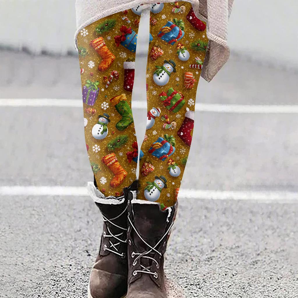 Женские рождественские облегающие эластичные повседневные брюки для йоги