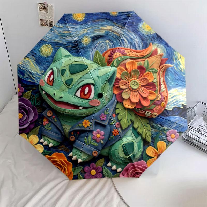 Зонт-трость с милым узором Pokemon, Автоматический складной зонт, 1 шт., Портативный зонт для путешествий, Уличный зонт, Подарок на день рождения