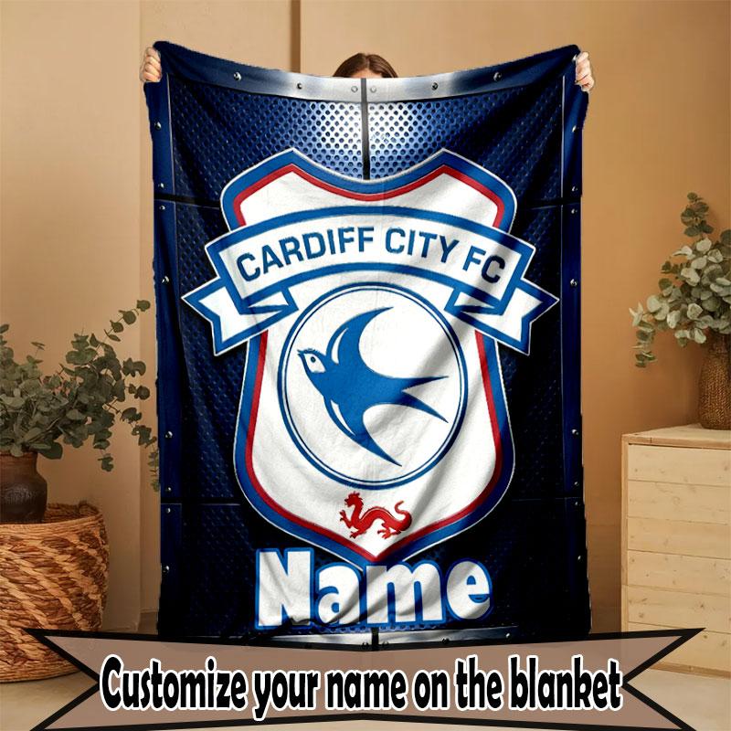 Custom Name Personalized Cardiff City FC Print Blanket, Home Decor, Bedroom, Sofa, Camping, Couch, Gifts for Birthday Christmas