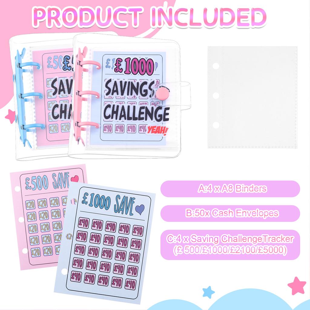 Mini Money Savings Challenge Binder, £5000 £2100 £1000 £500 Cash Envelopes Reusable Money Saving Wallet With Cash Stuffing For